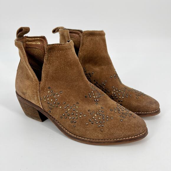 Diba True Other Wise Ankle Boot Women 8 Whiskey Brown Suede Leather Star Studded - Picture 1 of 11
